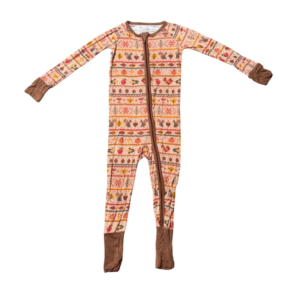 Little Sleepies Zippy 18-24 Months Brown Fall Fair Isle Bamboo Good Condition